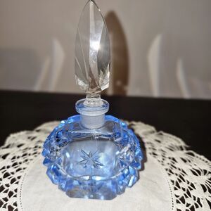 Vintage Morlee Czech Perfume Bottle Blue Cut Glass Crystal  Diamond Stopper '20s